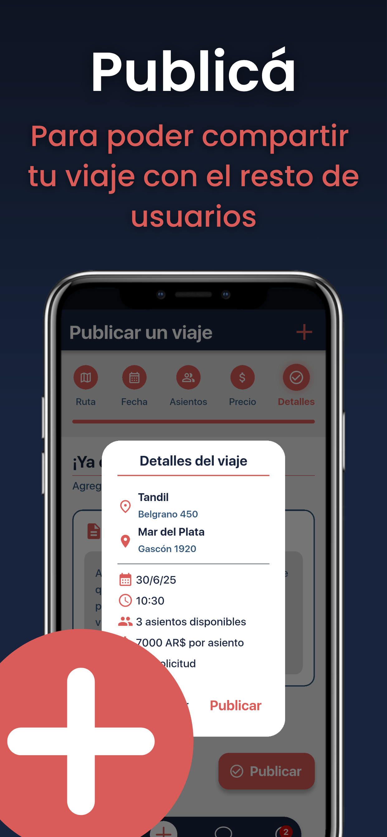 Publicar viajes en Viajapp