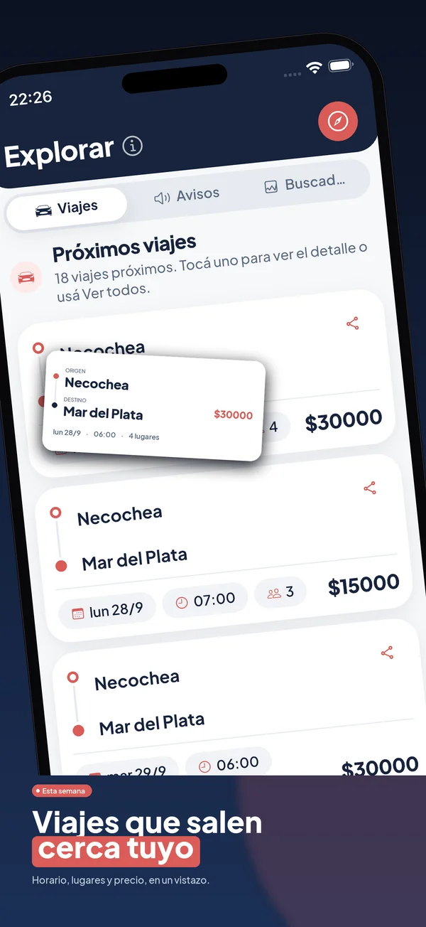Explorar viajes cercanos en Viajapp