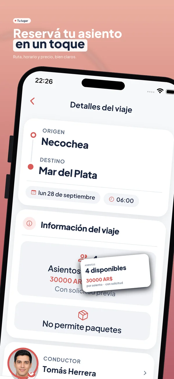 Detalle de un viaje para reservar tu asiento
