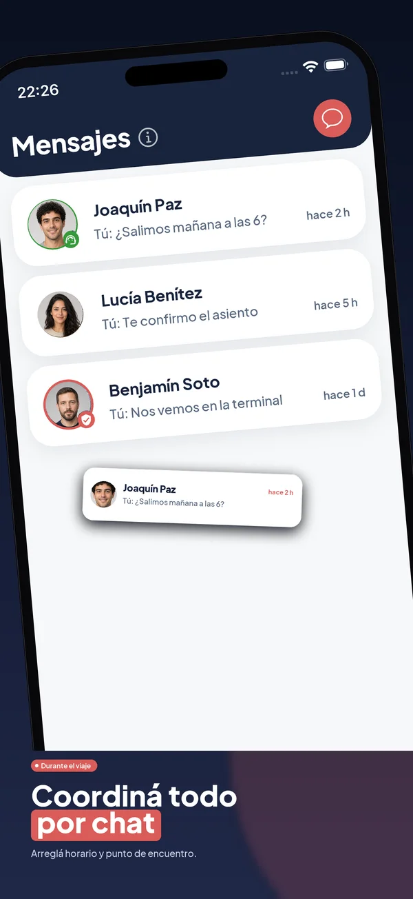 Chatear con conductores y pasajeros en Viajapp